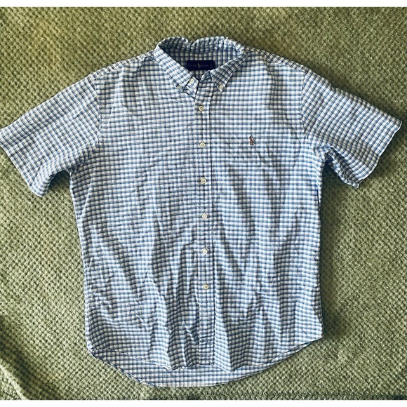 Ralph Lauren Short Sleeve Blue Gingham Check Size L Flesh Pony - Picture 1 of 6